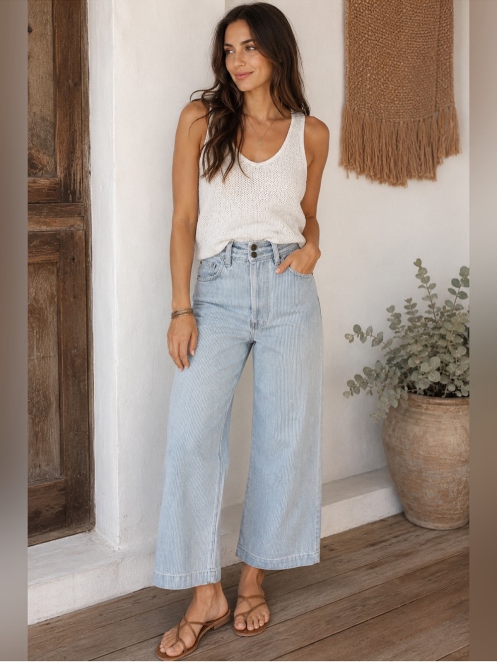 Apiece Apart Merdia High Rise Wide Leg Crop Jeans Railroad Stripe 4